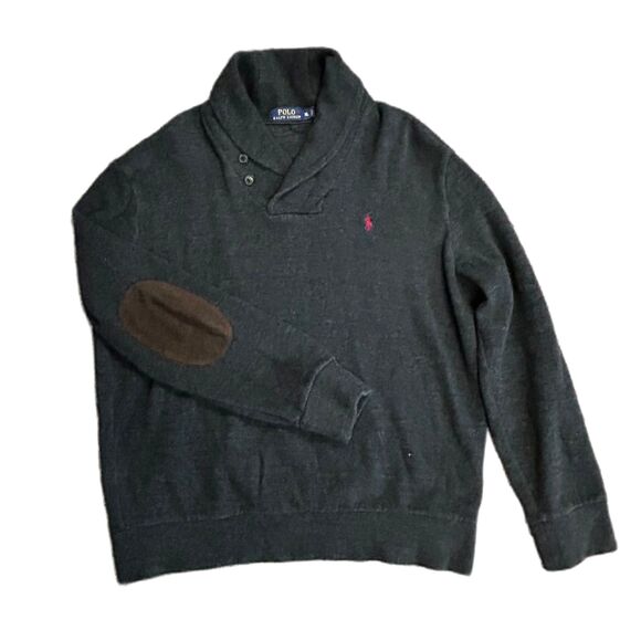 Polo Ralph Lauren Men's Charcoal Gray Shawl Collar Elbow Pads Pullover Size XL - Picture 2 of 14